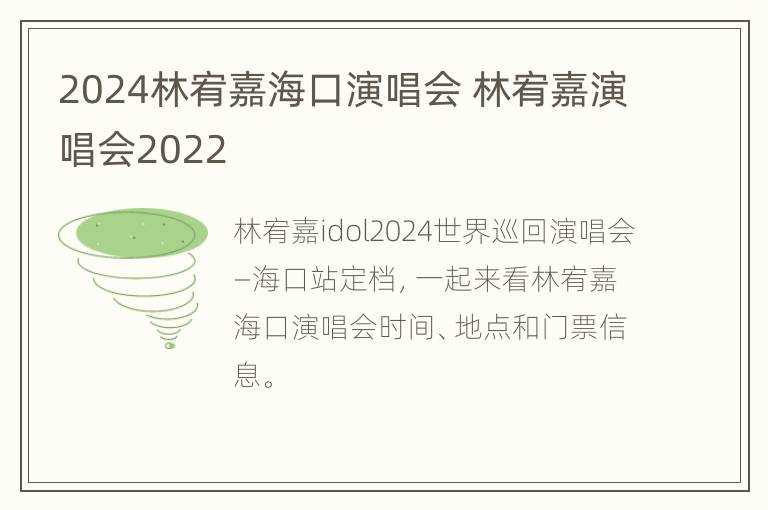 2024林宥嘉海口演唱会 林宥嘉演唱会2022