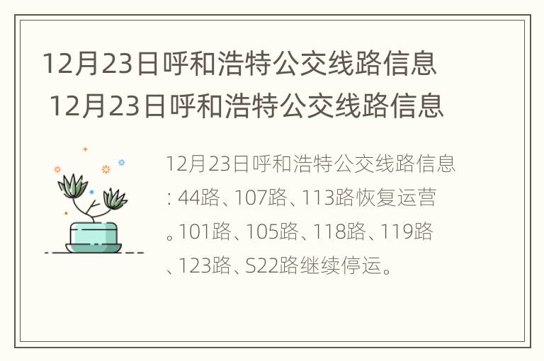 12月23日呼和浩特公交线路信息 12月23日呼和浩特公交线路信息表