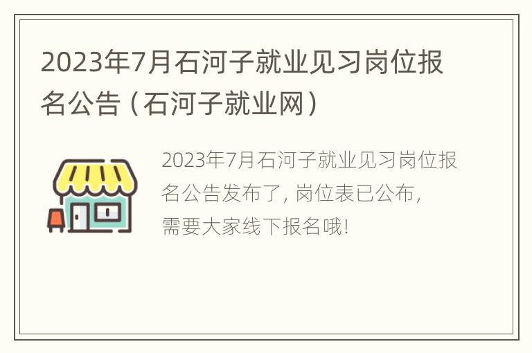 2023年7月石河子就业见习岗位报名公告（石河子就业网）