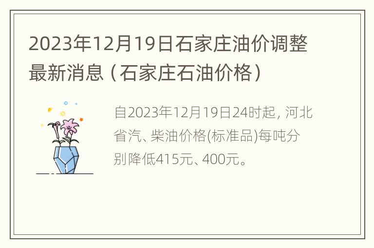 2023年12月19日石家庄油价调整最新消息（石家庄石油价格）