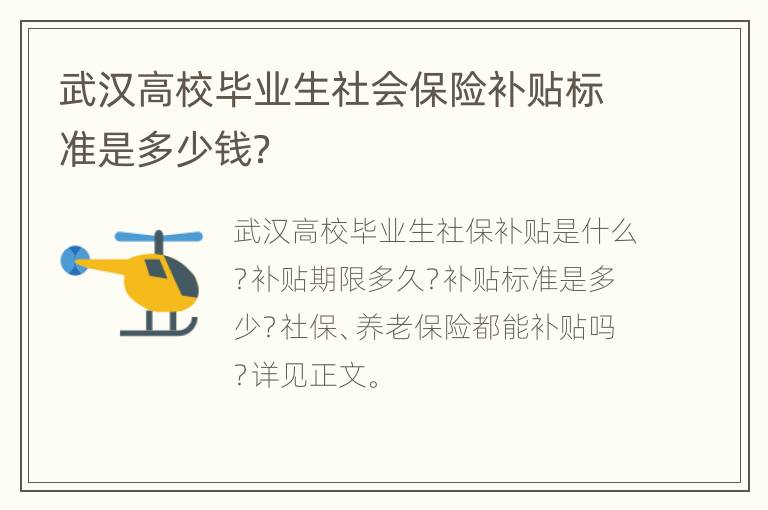 武汉高校毕业生社会保险补贴标准是多少钱？