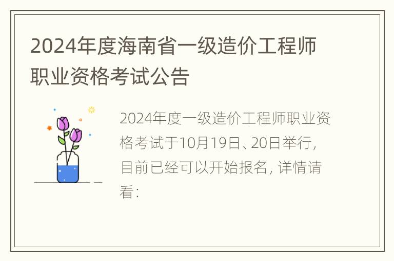 2024年度海南省一级造价工程师职业资格考试公告