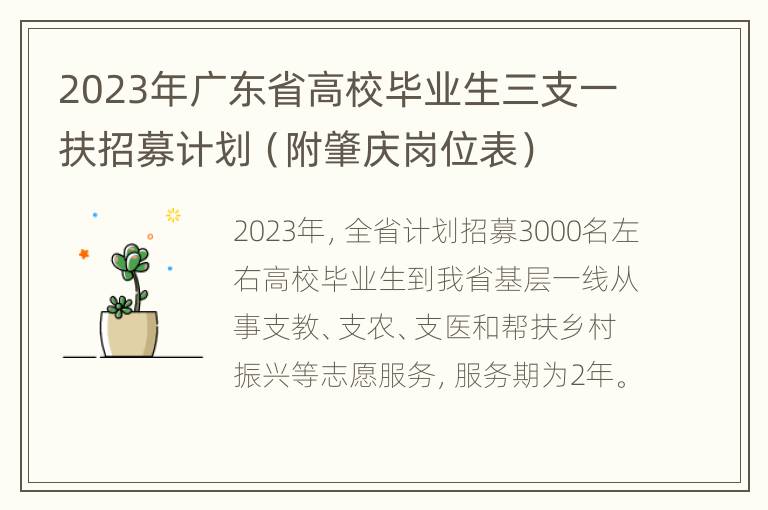 2023年广东省高校毕业生三支一扶招募计划（附肇庆岗位表）