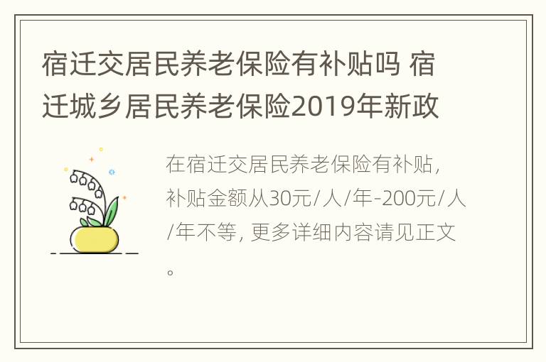 宿迁交居民养老保险有补贴吗 宿迁城乡居民养老保险2019年新政策