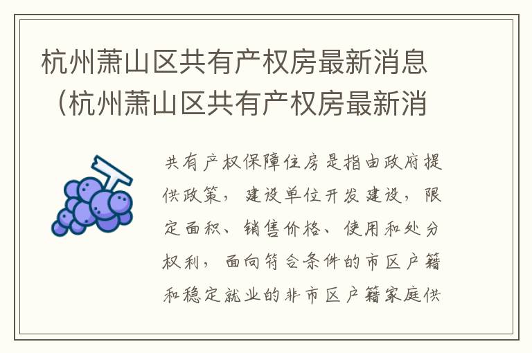 杭州萧山区共有产权房最新消息（杭州萧山区共有产权房最新消息查询）