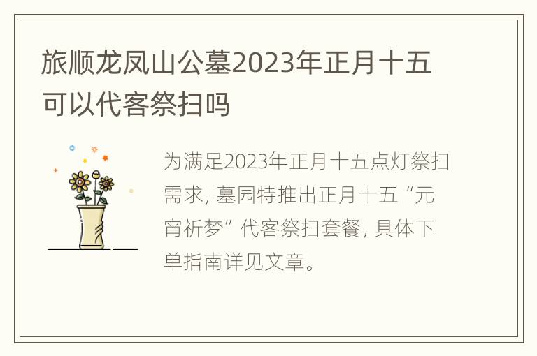 旅顺龙凤山公墓2023年正月十五可以代客祭扫吗