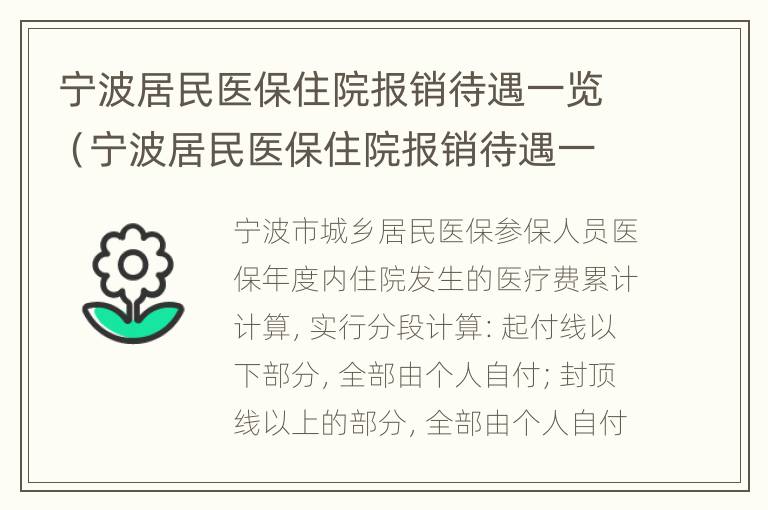 宁波居民医保住院报销待遇一览（宁波居民医保住院报销待遇一览表最新）