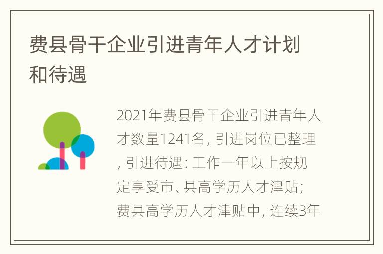 费县骨干企业引进青年人才计划和待遇