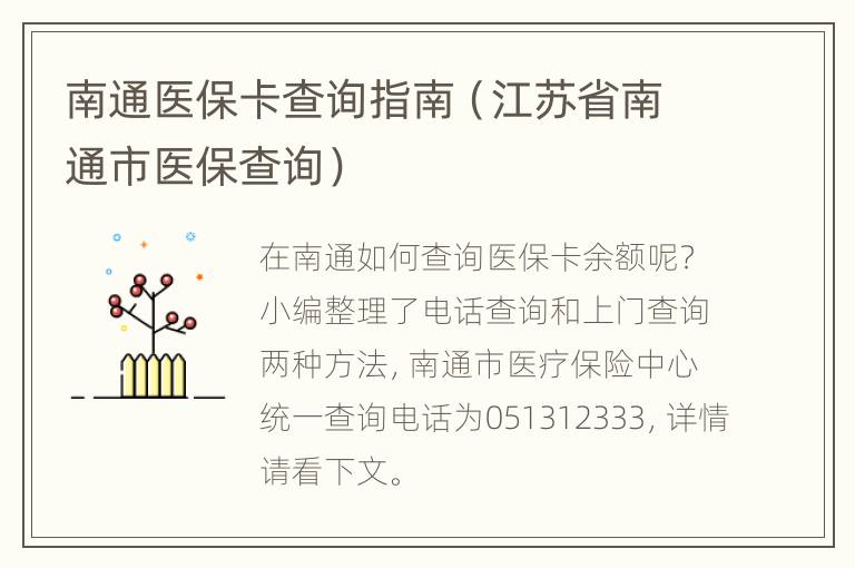 南通医保卡查询指南（江苏省南通市医保查询）