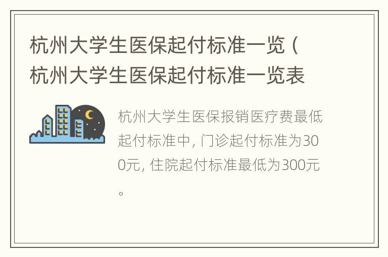 杭州大学生医保起付标准一览（杭州大学生医保起付标准一览表）