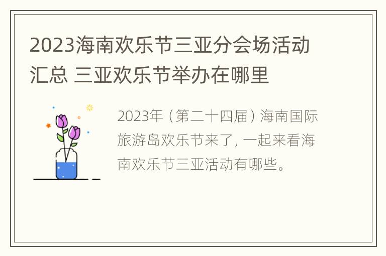 2023海南欢乐节三亚分会场活动汇总 三亚欢乐节举办在哪里