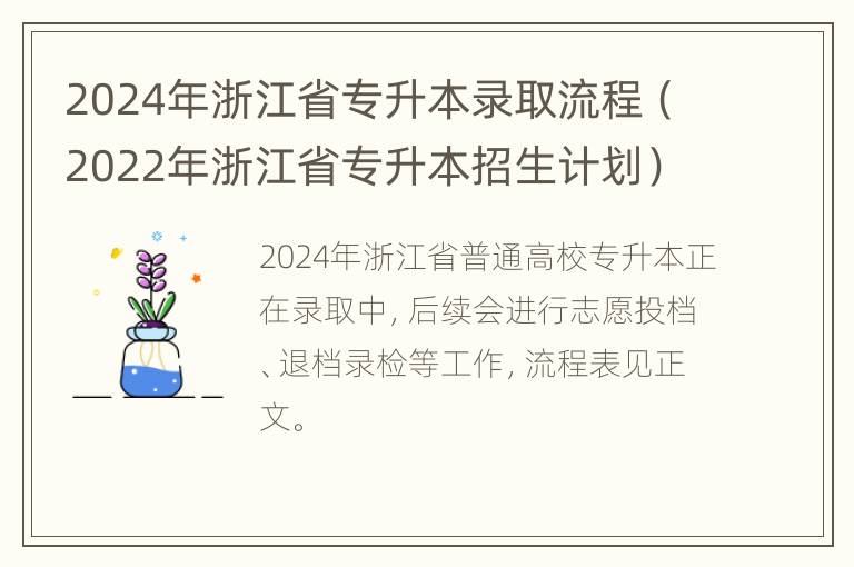 2024年浙江省专升本录取流程（2022年浙江省专升本招生计划）