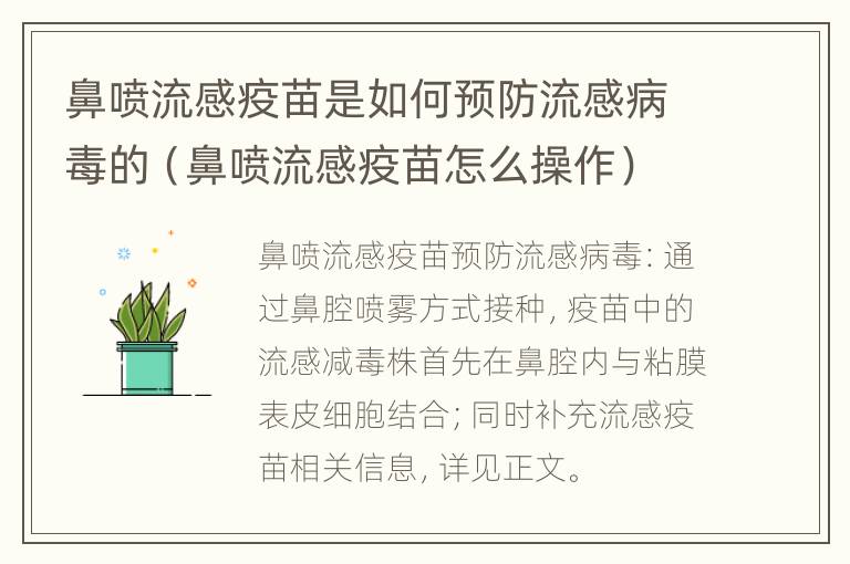 鼻喷流感疫苗是如何预防流感病毒的（鼻喷流感疫苗怎么操作）