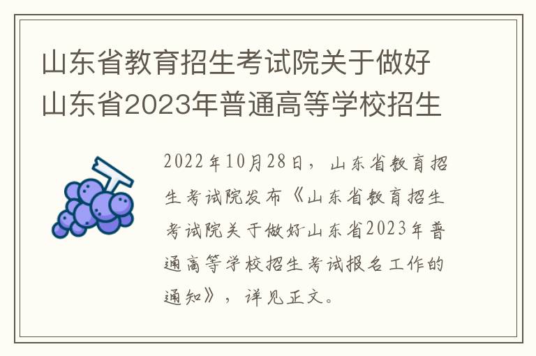 山东省教育招生考试院关于做好山东省2023年普通高等学校招生考试报名工作的通知