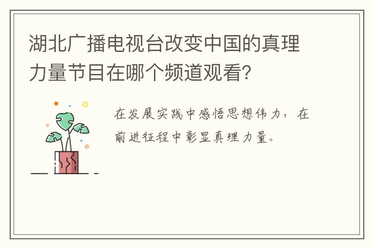 湖北广播电视台改变中国的真理力量节目在哪个频道观看？