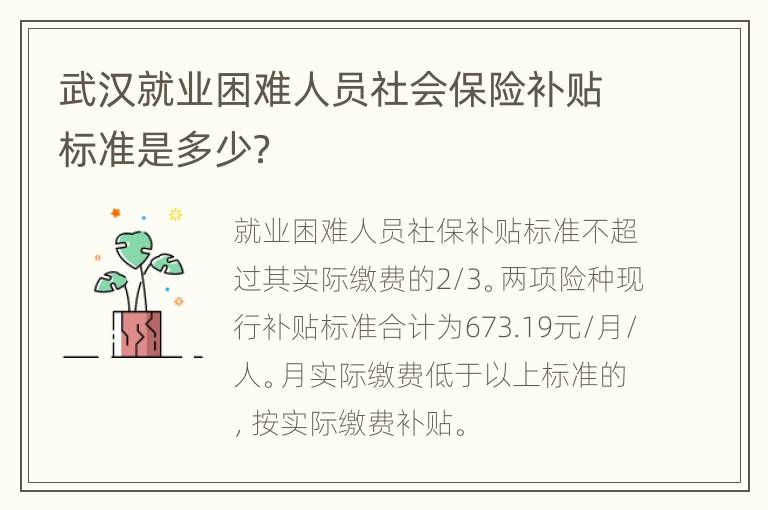 武汉就业困难人员社会保险补贴标准是多少？