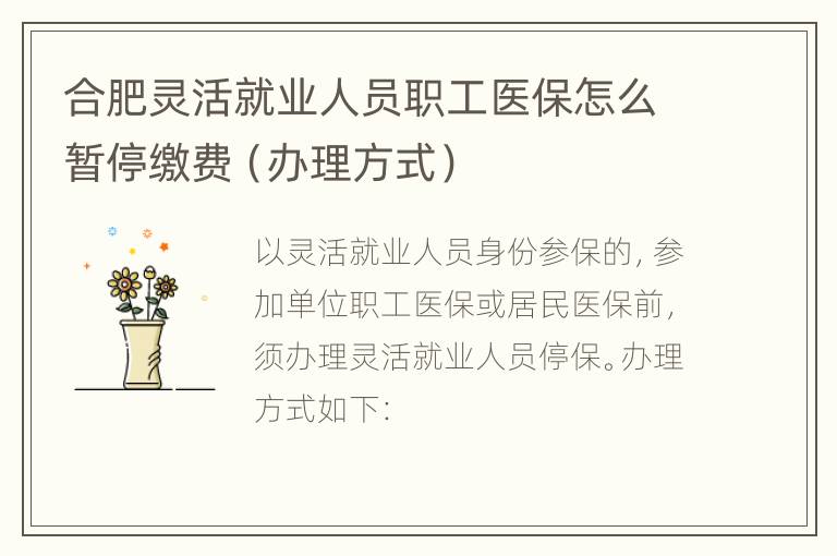 合肥灵活就业人员职工医保怎么暂停缴费（办理方式）