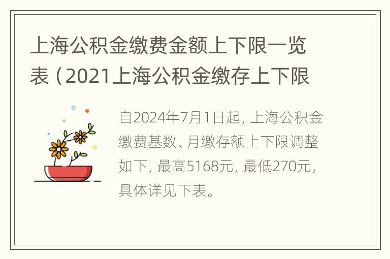 上海公积金缴费金额上下限一览表（2021上海公积金缴存上下限）