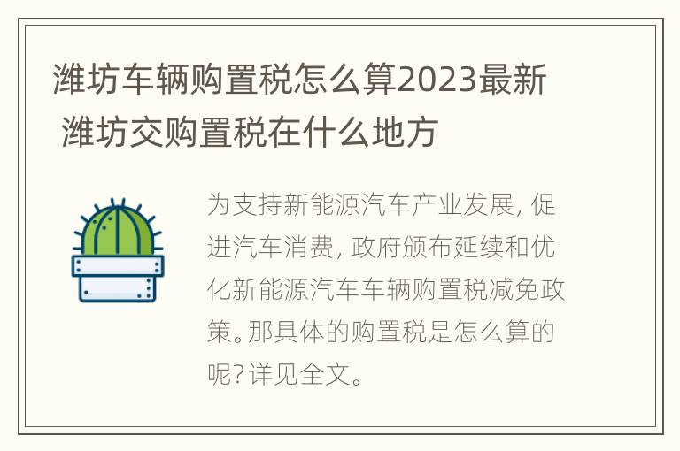 潍坊车辆购置税怎么算2023最新 潍坊交购置税在什么地方