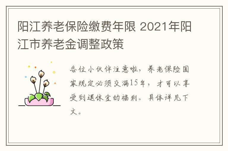 阳江养老保险缴费年限 2021年阳江市养老金调整政策