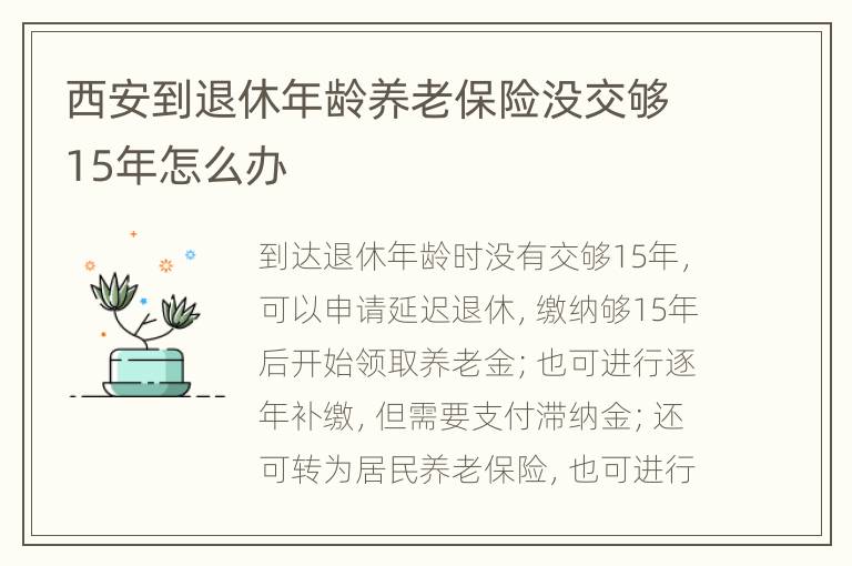 西安到退休年龄养老保险没交够15年怎么办