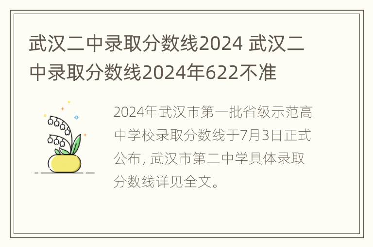 武汉二中录取分数线2024 武汉二中录取分数线2024年622不准