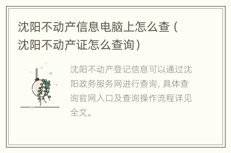 沈阳不动产信息电脑上怎么查（沈阳不动产证怎么查询）