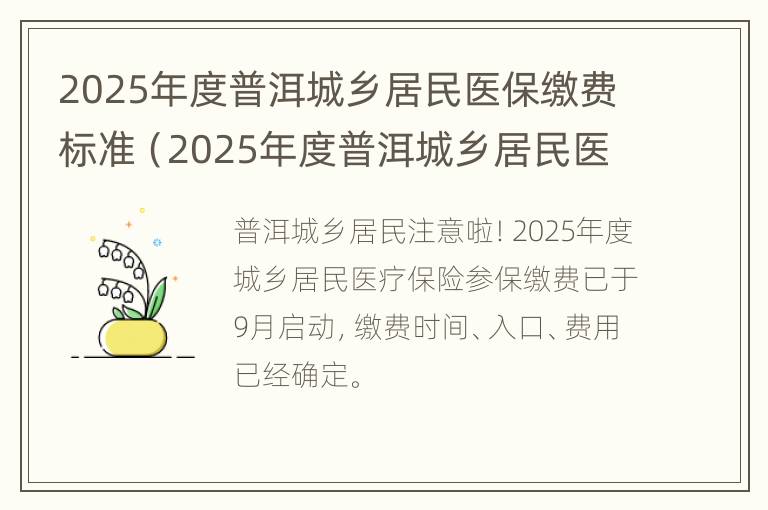 2025年度普洱城乡居民医保缴费标准（2025年度普洱城乡居民医保缴费标准表）