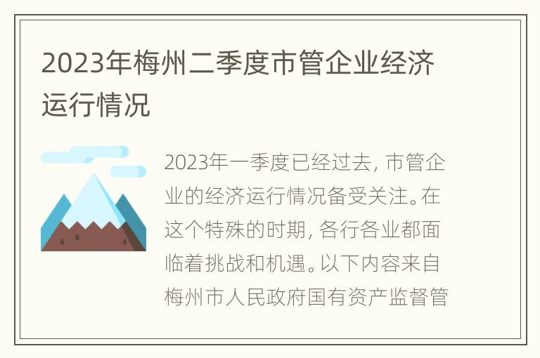 2023年梅州二季度市管企业经济运行情况