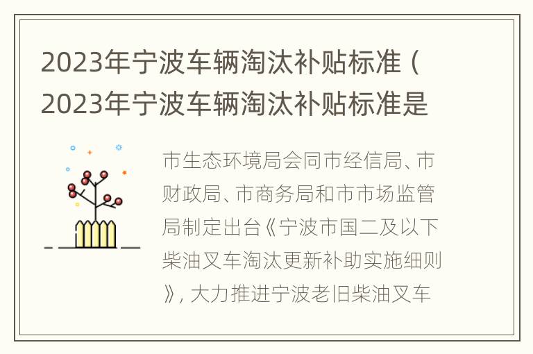 2023年宁波车辆淘汰补贴标准（2023年宁波车辆淘汰补贴标准是什么）