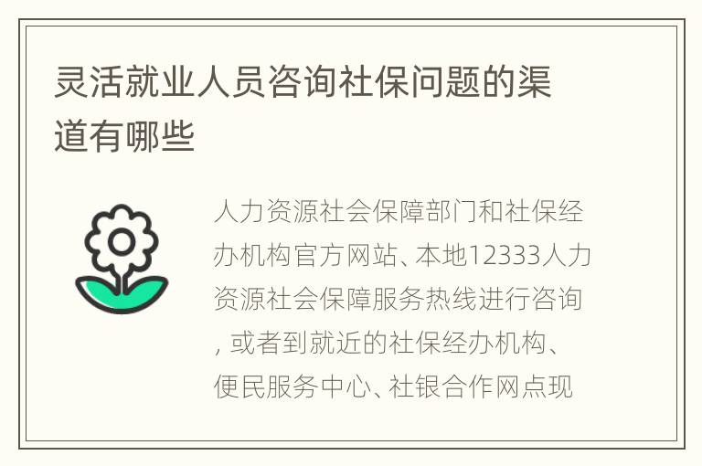 灵活就业人员咨询社保问题的渠道有哪些