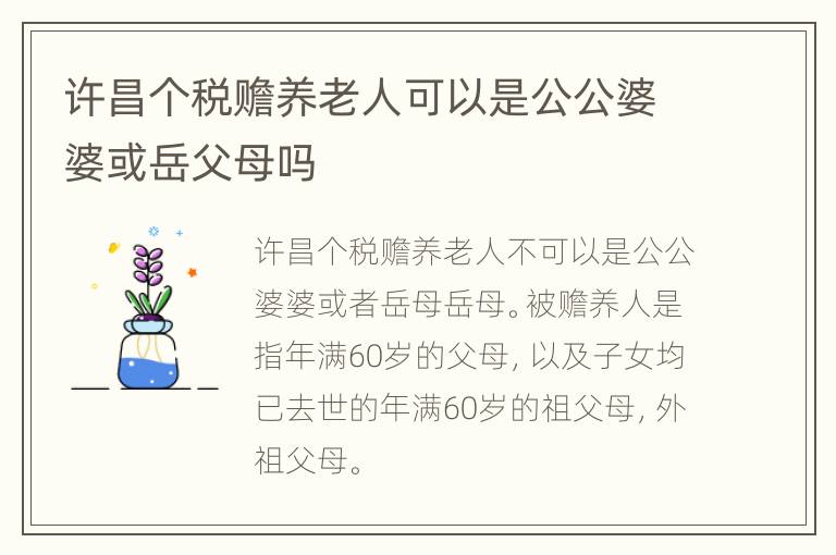 许昌个税赡养老人可以是公公婆婆或岳父母吗