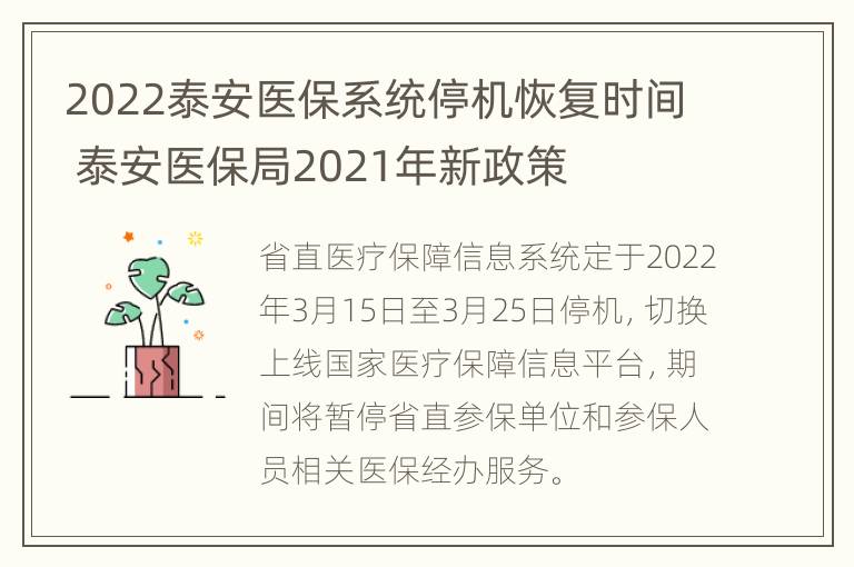 2022泰安医保系统停机恢复时间 泰安医保局2021年新政策