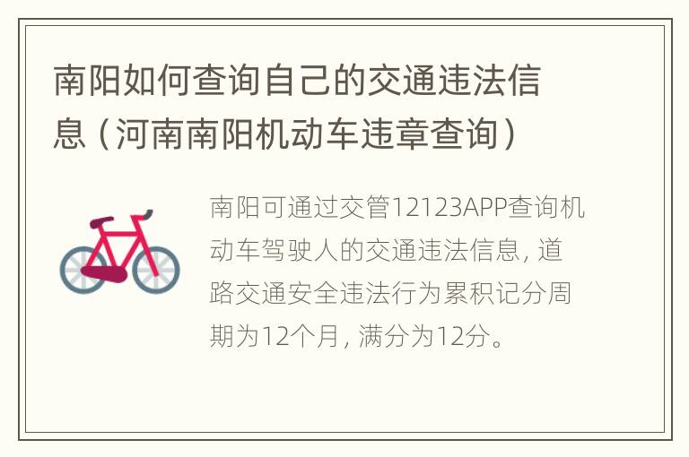 南阳如何查询自己的交通违法信息（河南南阳机动车违章查询）