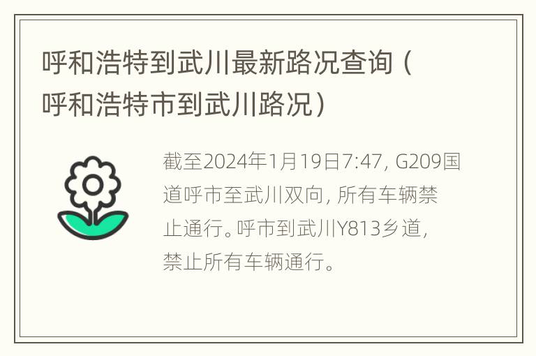 呼和浩特到武川最新路况查询（呼和浩特市到武川路况）