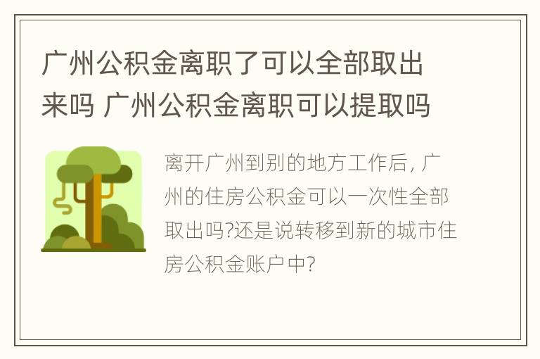 广州公积金离职了可以全部取出来吗 广州公积金离职可以提取吗