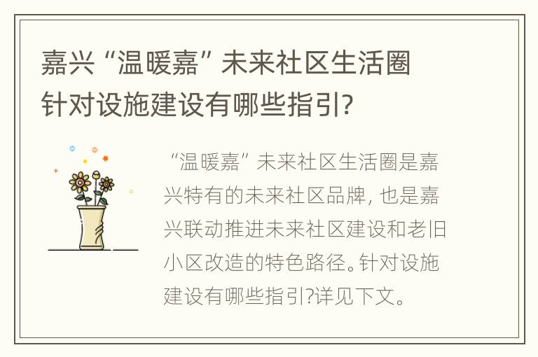 嘉兴“温暖嘉”未来社区生活圈针对设施建设有哪些指引?