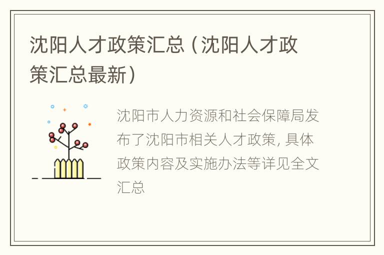 沈阳人才政策汇总（沈阳人才政策汇总最新）