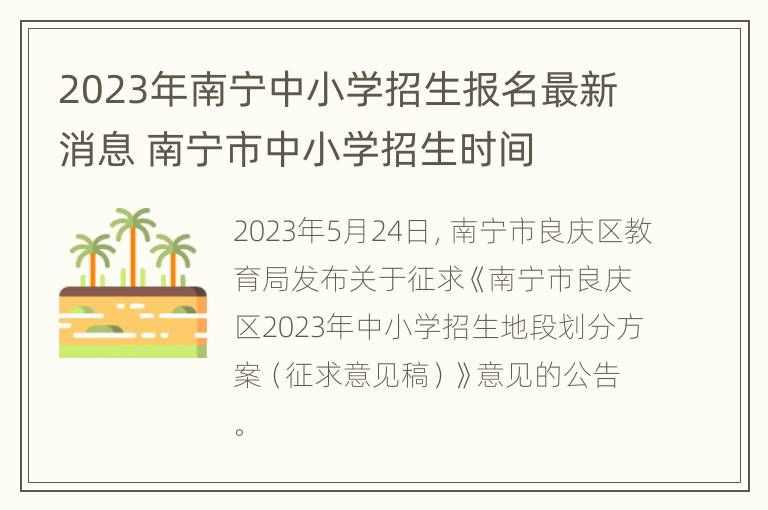 2023年南宁中小学招生报名最新消息 南宁市中小学招生时间