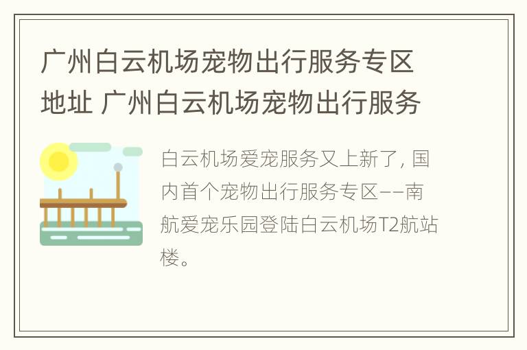 广州白云机场宠物出行服务专区地址 广州白云机场宠物出行服务专区地址在哪里