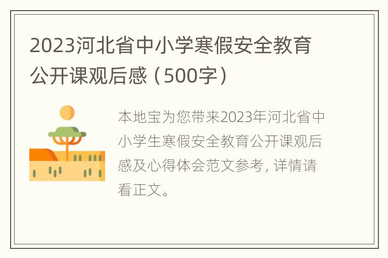 2023河北省中小学寒假安全教育公开课观后感（500字）