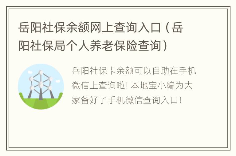 岳阳社保余额网上查询入口（岳阳社保局个人养老保险查询）