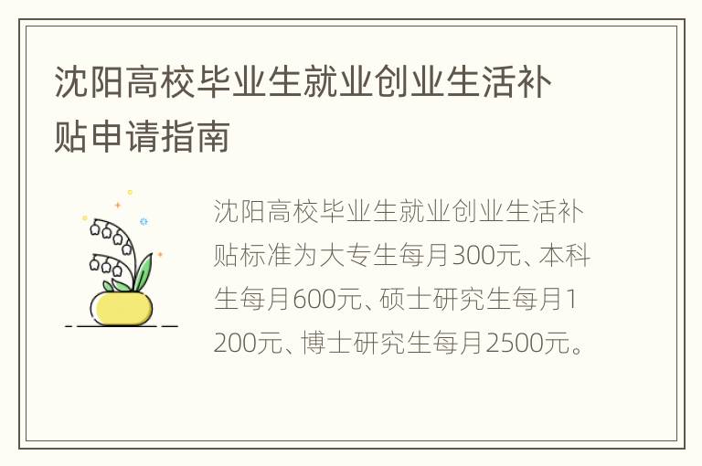 沈阳高校毕业生就业创业生活补贴申请指南