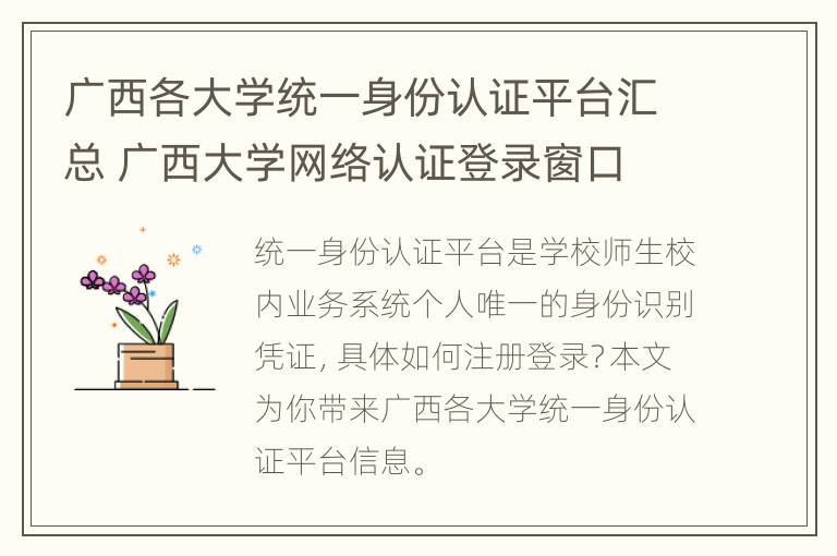 广西各大学统一身份认证平台汇总 广西大学网络认证登录窗口