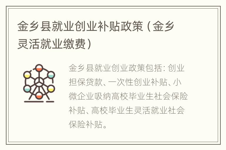 金乡县就业创业补贴政策（金乡灵活就业缴费）