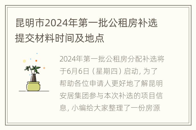 昆明市2024年第一批公租房补选提交材料时间及地点