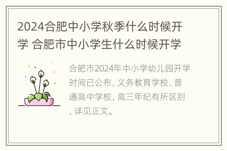 2024合肥中小学秋季什么时候开学 合肥市中小学生什么时候开学