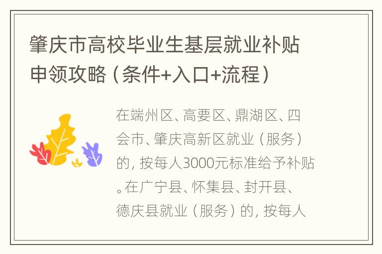 肇庆市高校毕业生基层就业补贴申领攻略（条件+入口+流程）