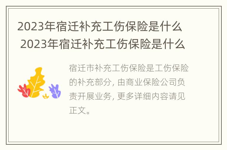 2023年宿迁补充工伤保险是什么 2023年宿迁补充工伤保险是什么时候交