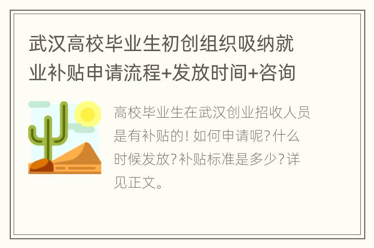 武汉高校毕业生初创组织吸纳就业补贴申请流程+发放时间+咨询电话